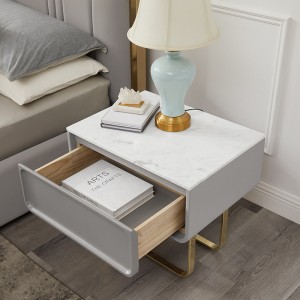 フレンチゴールドステンレススチールレッグナイトスタンドラグジュアリーナチュラルマーブルベッドサイドテーブルキャビネット