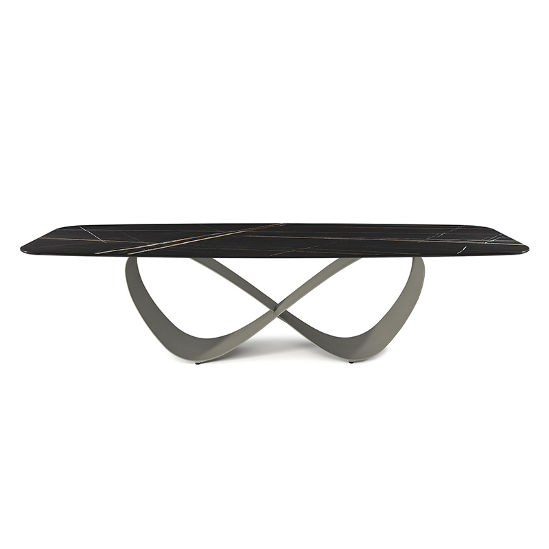イタリアのハイエンドカスタマイズされたステンレス鋼モダンロングラグジュアリー長方形の黒い焼結石ダイニングテーブル12シーター
