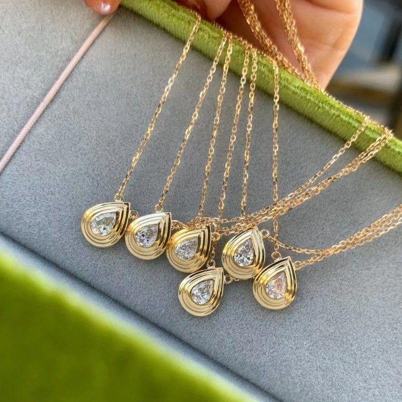 Tuochen Jewelry Waterdrop、Princess Pendant、18K/14k/10kイエローゴールド付きダイヤモンドネックレスジュエリー