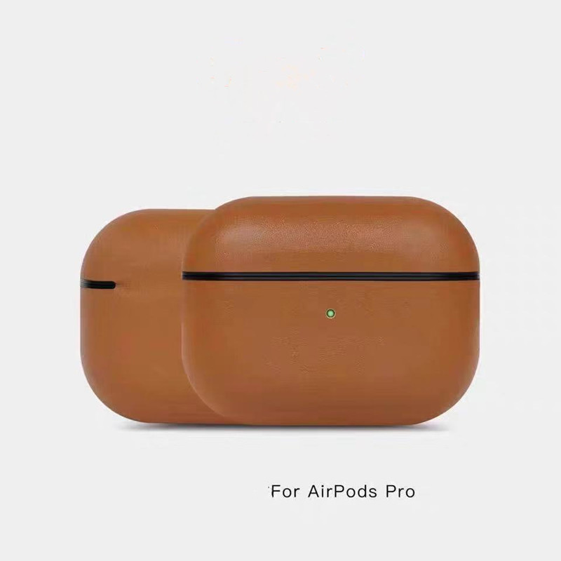 AirPods Pro Leather Case、本物のレトロオイルワックスクレイジーレザーケース、完全に手作り、フロントLED可視、（ダークブラウン）