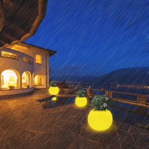 導かれた丸い植木鉢屋外庭園防水芝生ライトクリスマスパーティーランドスケープデコレーションランプ大きな充電式植物ポットフロアランプ