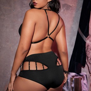 チェーンディテールリングリンクされたカットアウトセクシーなランジェリーセット