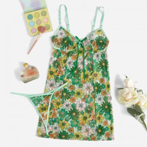 スプリングフローラルプリントキャミタイ弓フロントスリップセクシーなコントラストひも