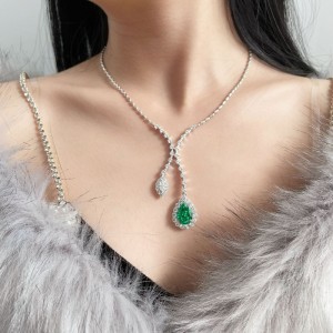 新しいS925シルバー10CT PAブルードロップ型の人魚ネックレスハイカーボンダイヤモンド