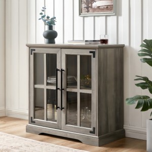 キッチンダイニングリビングルームサイドボードビュッフェストレージキャビネット、32インチ、2ドアダブルシェルフ、現代スタイル