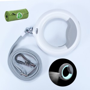 タングルフリーヘビーデューティリフレクティブLEDドッグリーシュビルトインプープバッグコンパートメントウォーキングリーシュ360ハン