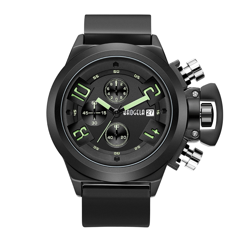 Baogela Chronograph Watch Top Brand Luxury Luminous Silicone Quartz手首がMan 1606 Greenのためのミリタリースポーツリストウォッチ