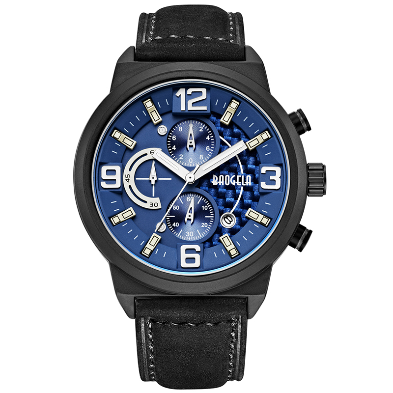 Baogela Men \\ 'S Black Sports Quartz Watch Liedure Fashion Analog Timing Watch Display Men \\' S Watch1709 Black Blue