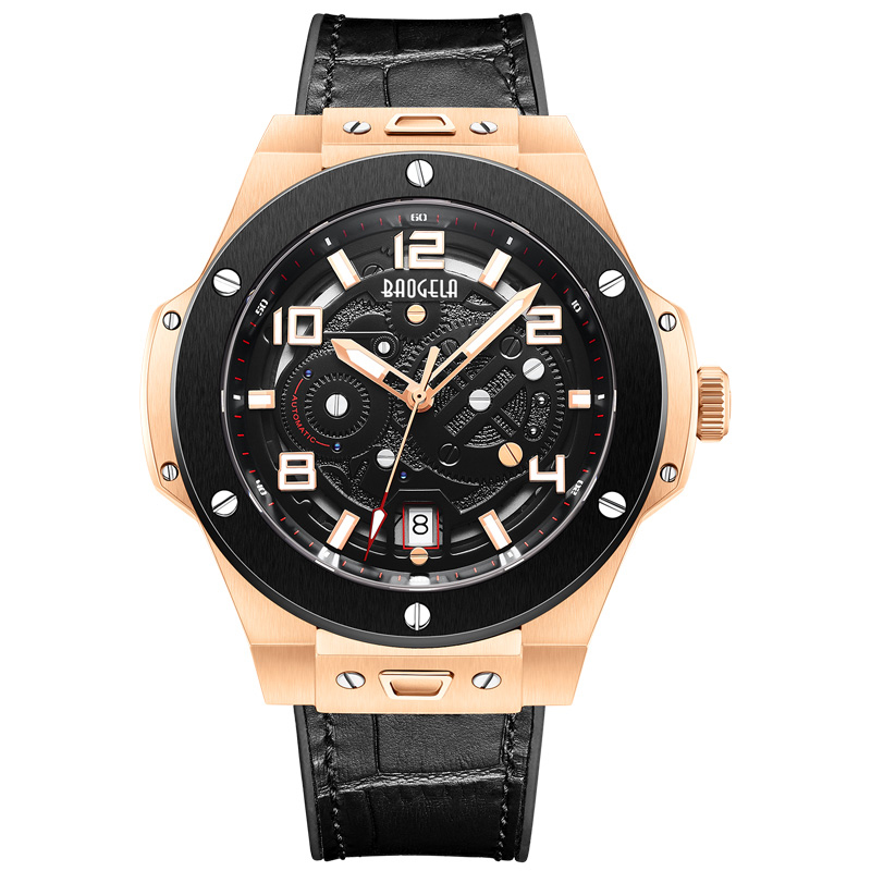 Baogela Men \\ 's Watch Mechanical Watch Automatic Hollow Fashion Men \\' S Luminous Large Dial 50m防水時計2001 Black