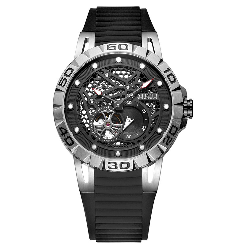 Baogela New Top Brand Luxury Men \\'s Watches Skeleton Men For Waterproof Wlistwatch 6772 Black