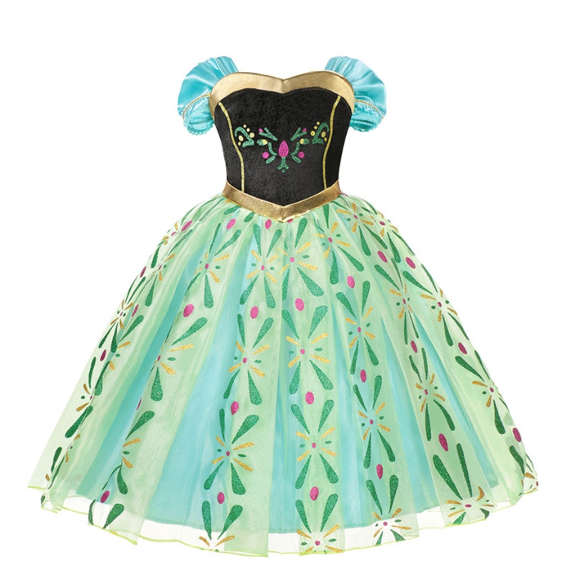 女の子のためのアンナプリンセスドレスクラシックフローラルショートメッシュプロムガウンキッズハロウィーンコスプレスノークイーンパーティーコスチューム