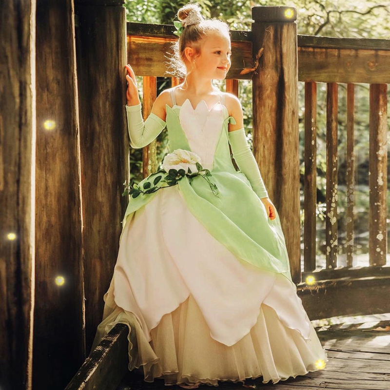 子供の女の子のためのカエルプリンセスコスチュームティアナ映画コスプレカーニバルドレスアッププリンセスロール演奏ドレス
