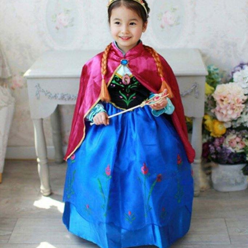 Baige New Kids Fancy Dress Costumes Elsa Anna Long Puffy Halloween Party Dress with Cape BXDCPF