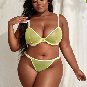 コントラストミニレーストリムアンダーワイヤーメッシュランジェリーセット