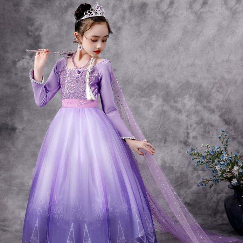Baige New Elsa Costume 2 Girls Princess Dresses Snow Queen Birthday Fancy Party Cosplay Long Sleeve Outfit
