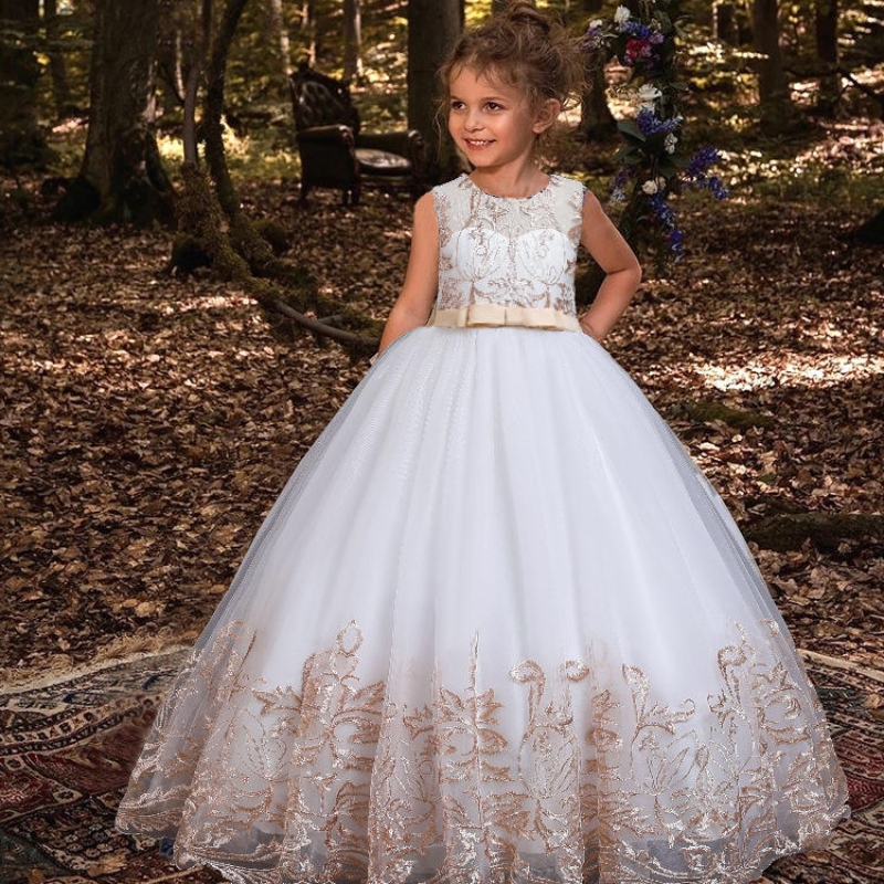 夏の女の赤ちゃんの花のドレスエレガントなレース刺繍プリンセスパーティードレス子供の子供向け誕生日服女の子のための誕生日服