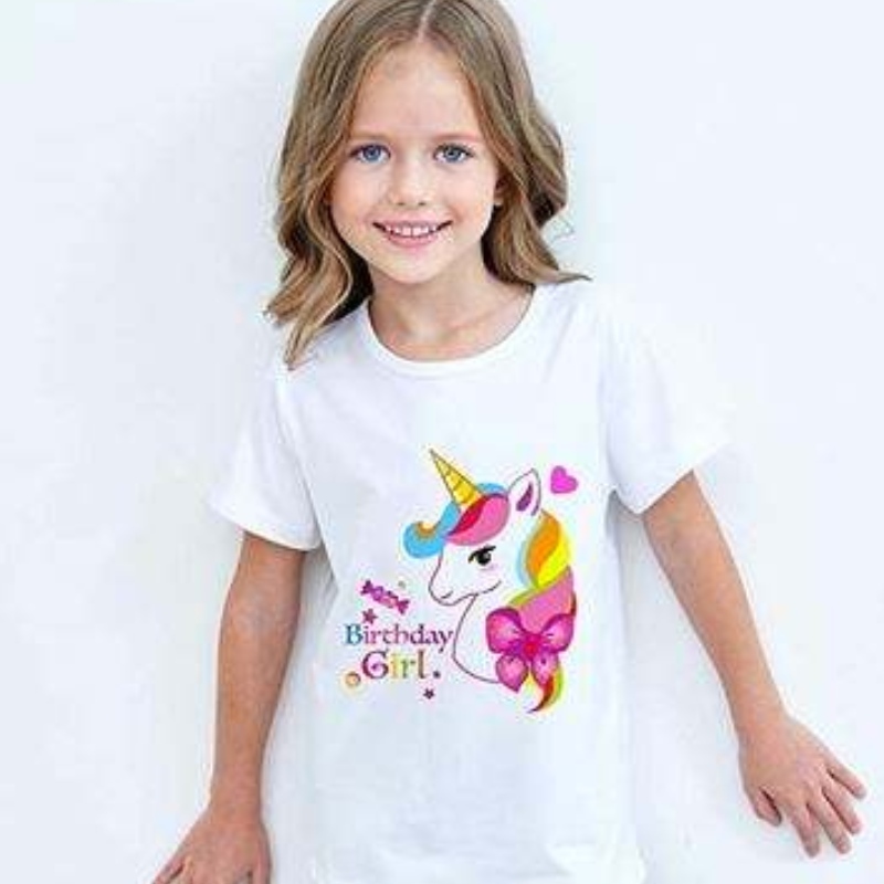 バイジェガールサマーショートスリーフかわいいユニコーンプリントコットンTシャツレインボーチュチュパフォーマンススカート