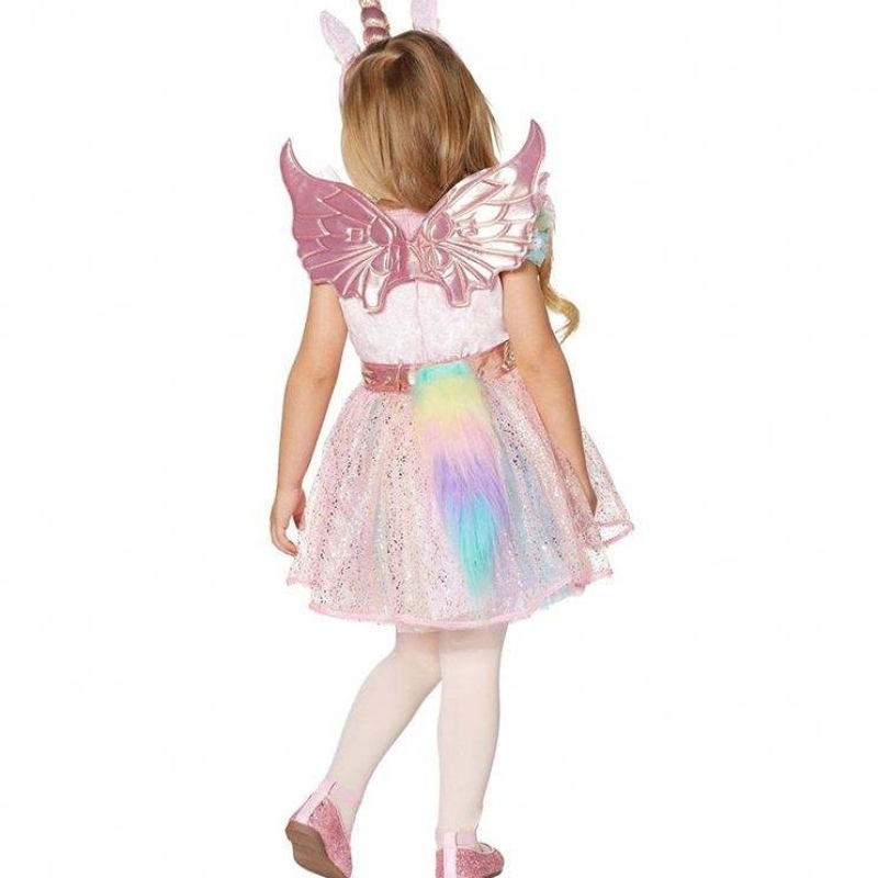 Baige半袖の光沢のあるスパンコールチュールスカート無料のヘッドバンドと翼の女の赤ちゃんハロウィーンコスチュームユニコーンドレス