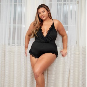 スカラップレーストリムボディスーツセクシーなラップフロントテディとビスチャー