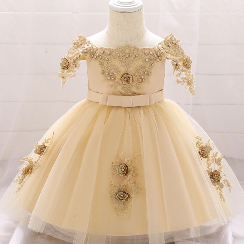 Baige Off -Shoulde Flower Girlドレス0〜2歳の新生児の女の子のパーティードレスl5057xz