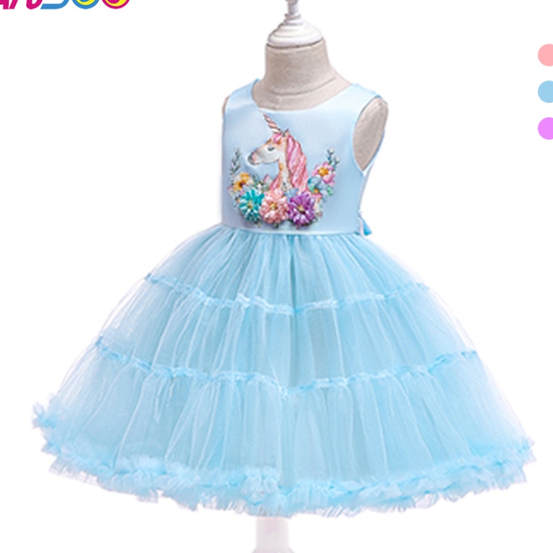Ansooの最新のヨーロッパとアメリカの子供たちは花ユニコーンケーキスカートプリンセスチュチュ因果ドレスを着た