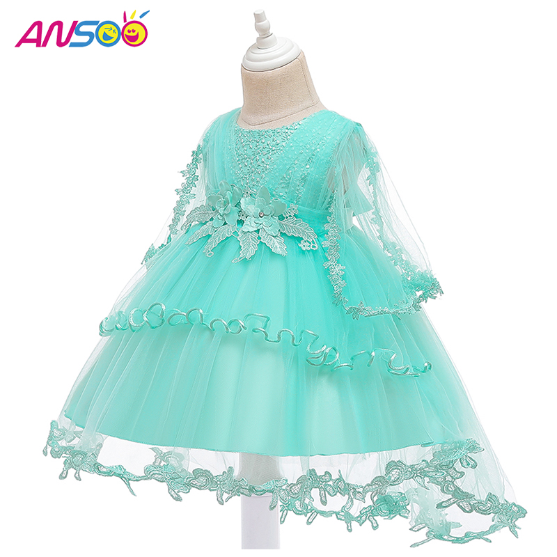 Ansoo Princess Flower Girl Dress Summer Tutu Wedding Birthday Party Kids Dresses for Girl