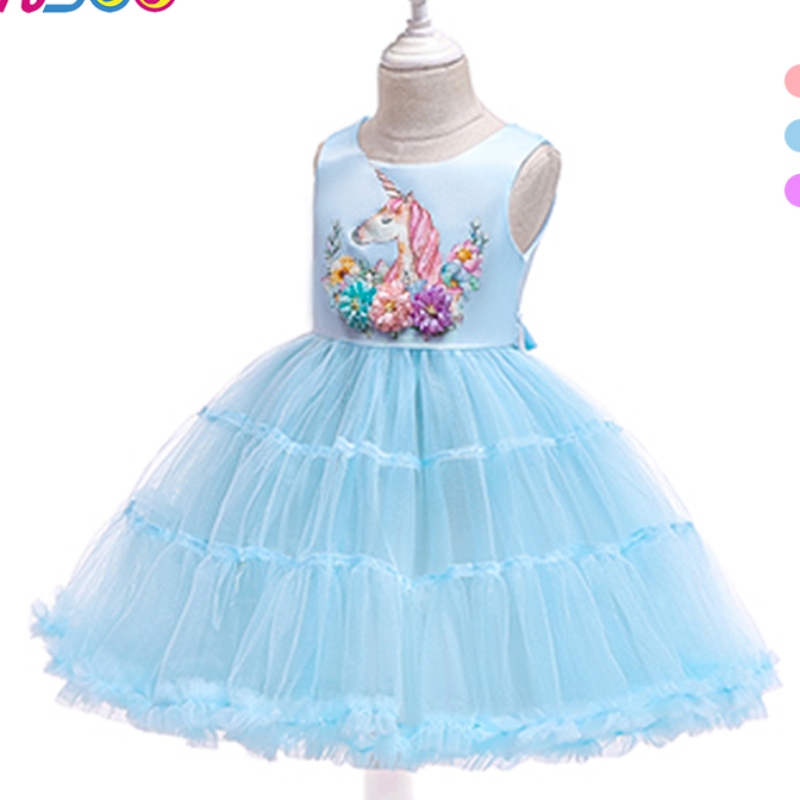Ansoo Unicorn Rainbow Baby Girl Birthday Dresses Cotten Girl Princess Party Purple Wedding Dresses 1-6 Y Girls Tutu