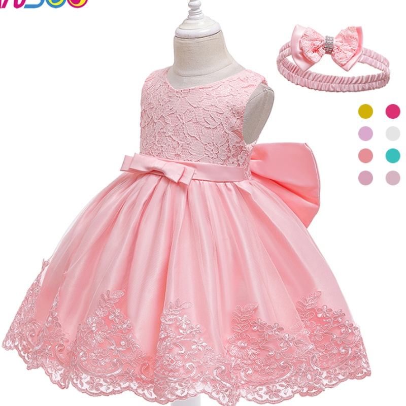 Ansoo New Design Girl \\ 'S Princess Dress Bow Lace Baby Seveless Dress for Wedding Party