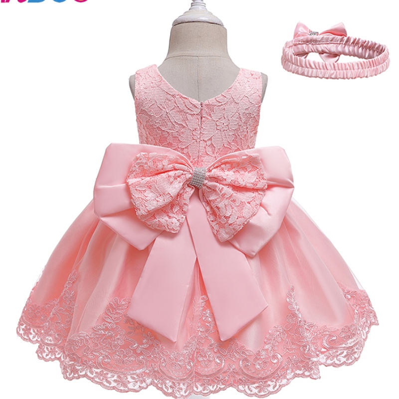 Ansoo New Design Girl \\ 'S Princess Dress Bow Lace Baby Seveless Dress for Wedding Party
