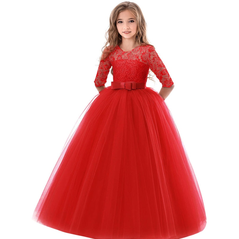 2-14歳の子供のウェディングパーティー毎日のドレスキッズガールプリンセスドレスのための弓のメッシュ