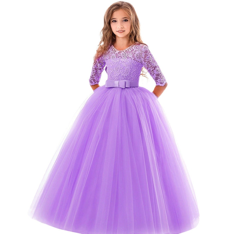 2-14歳の子供のウェディングパーティー毎日のドレスキッズガールプリンセスドレスのための弓のメッシュ