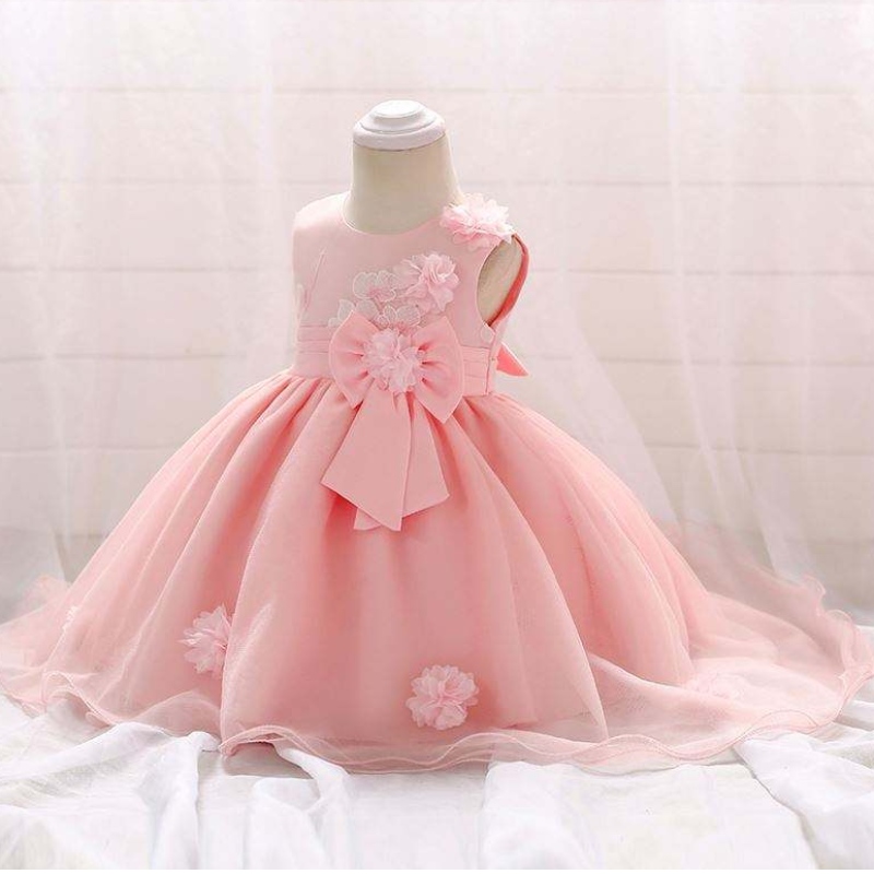 最新のデザイン素敵な女の子の花の女の女の子ピンクの子供パーティーワンピース西洋の子供のウェディングドレス