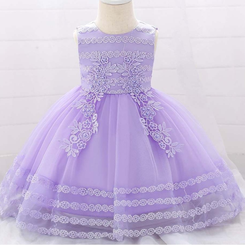 新しいデザインのチドレンドレスアップリケート0-2yフラワーガールドレスノースリーブキッズ服l1923xz
