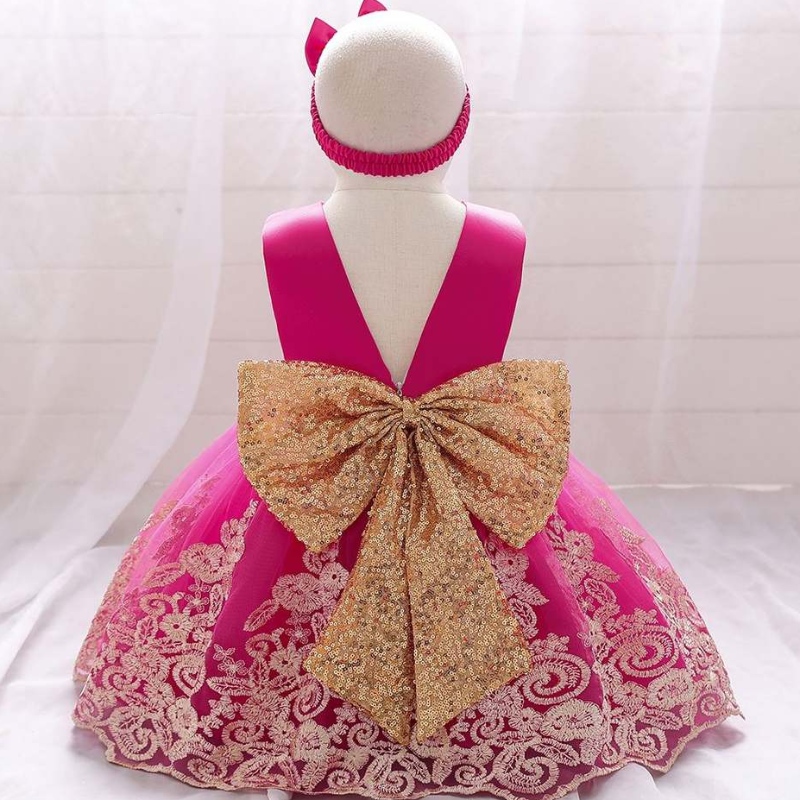 Baige New Fashion Toddler Baby Partyスカートドレススパンコールの花の女の子のドレスキッズウェディングプリンセス服l2023xz