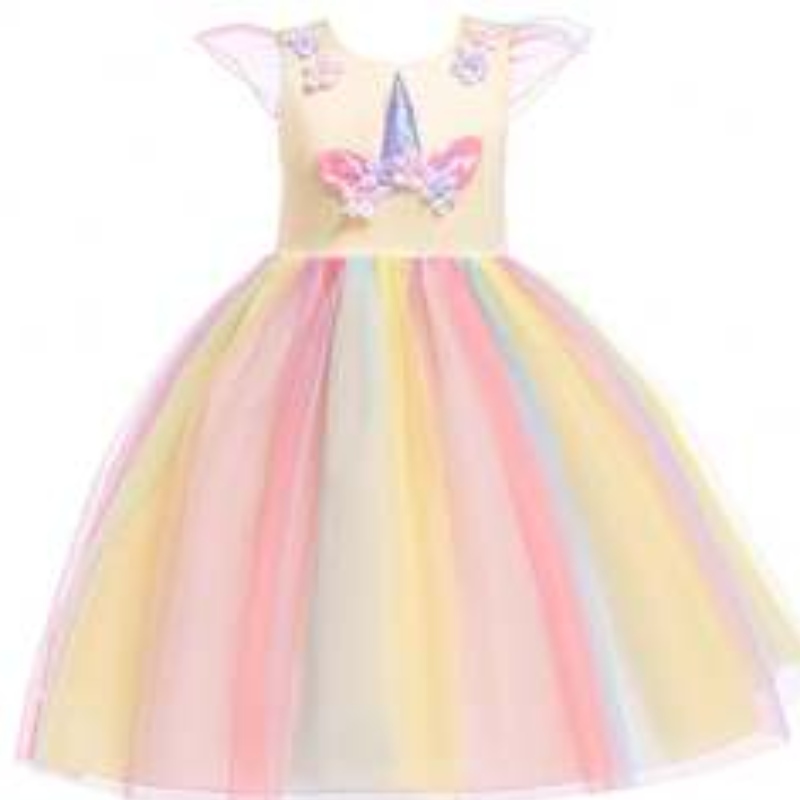 Baige Amazon Sellssababy Girlsユニコーンプリンセスドレスフラワーガールズレインボードレスバースデーパーティーコスチューム子供サマーチュール