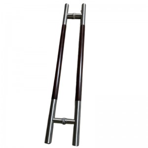 SS-039現代の木製グリップ両面ラダースタイルプルハンドル、ステンレススチールガラスドアハンドル