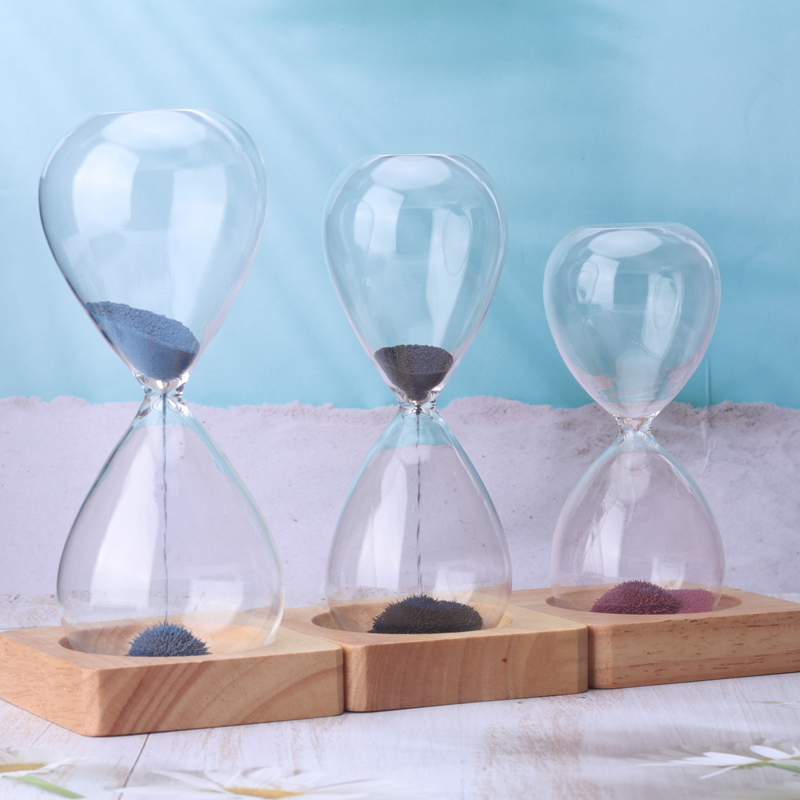 Amazon Hot Deals Glass Bown Bown Creative Souvenir Gifts 15/30minute Magnetic Sand Timer Hourglass Woode Base