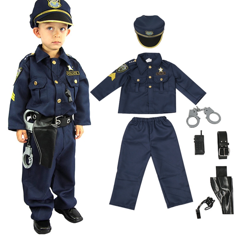 デラックス警察官のコスチュームとロールプレイキットボーイズハロウィーンカーニバルパーティーパフォーマンスファンシードレスユニフォーム服