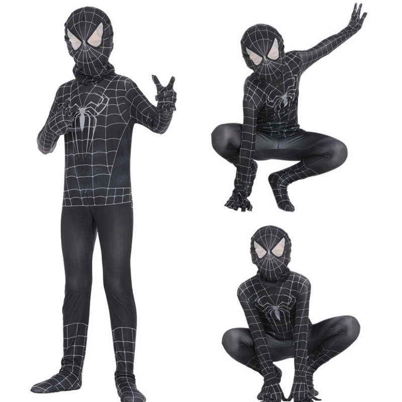 スパイダーマンコスプレブラックボディスーツヒーローロールタイトなアニメジャンプスーツマッスルハロウィーンコスチューム