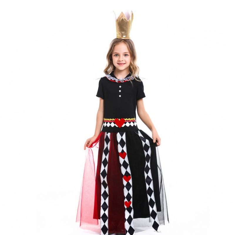 ワンダーランドの女の子アリスレッドクイーンオブハートコスプレコスチュームキッズハロウィーンパフォーマンスファンシーパーティードレス子供クイーンコスプレ