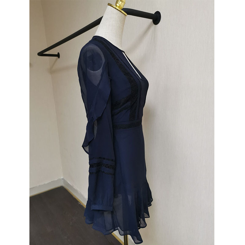 フランス語カジュアル卸売フローラル裾女性服装エレガントなカスタムシフォンカジュアルドレス女性