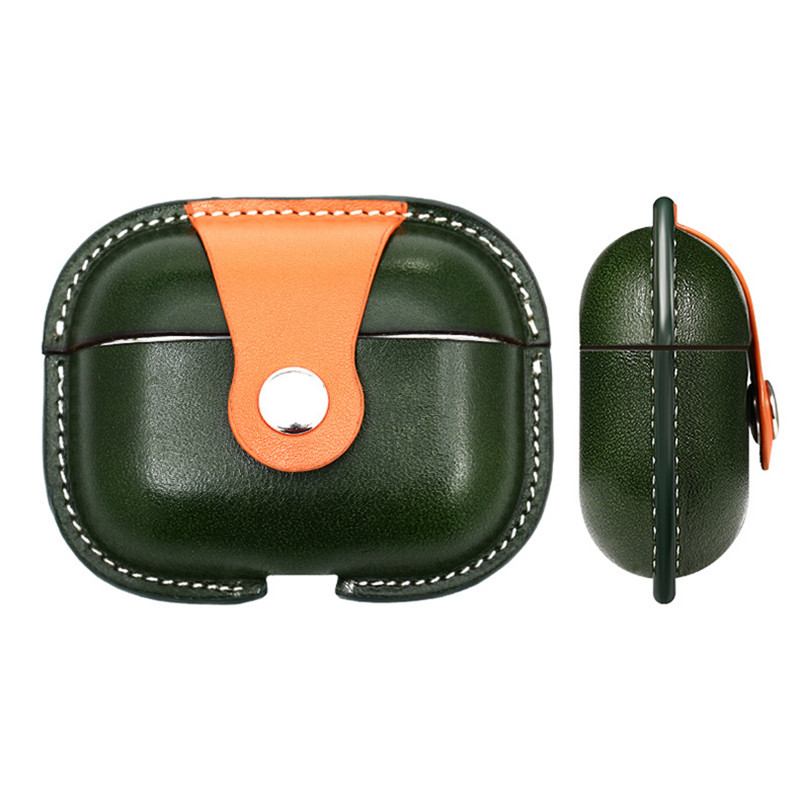 新しいApple AirPods Pro2保護ケース、Calfskin統合保護ケース、Bluetoothヘッドセットケースクラッシュ抵抗性革張りの革新的なケースに一致する軍の緑色