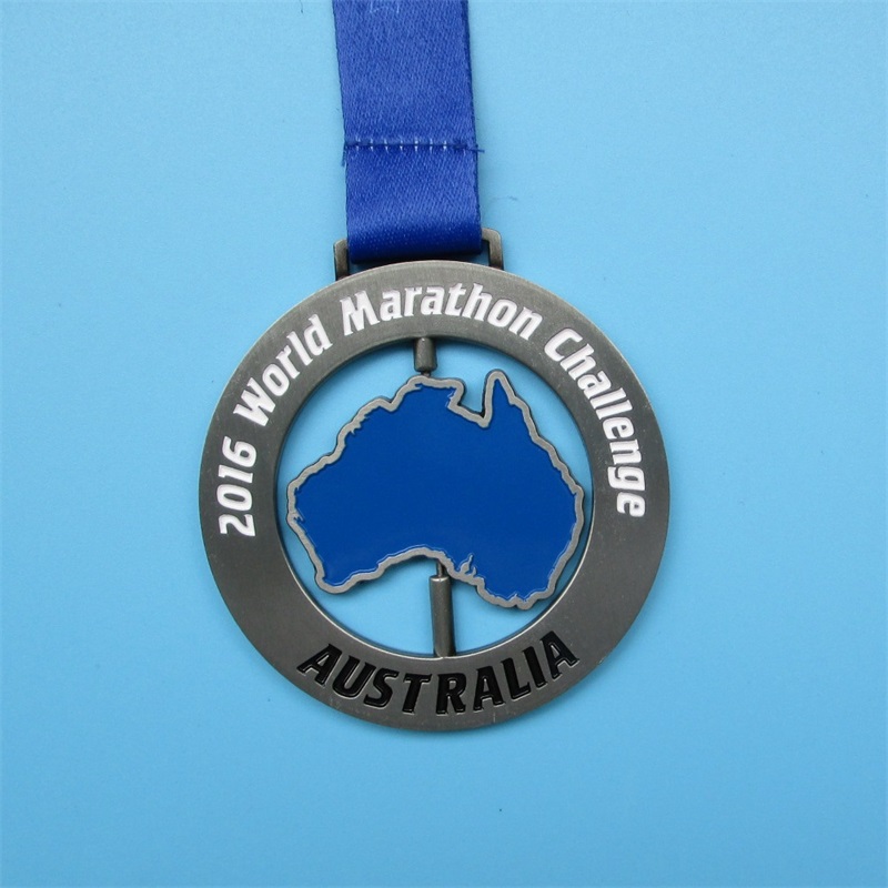 ソフトエナメルシルバーメタルカラフルな地図ジグソーワールドマラソンコンビネーションメダル