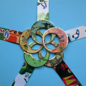 リボンネックメダルカスタムデザイン印刷金属の組み合わせメダルお土産