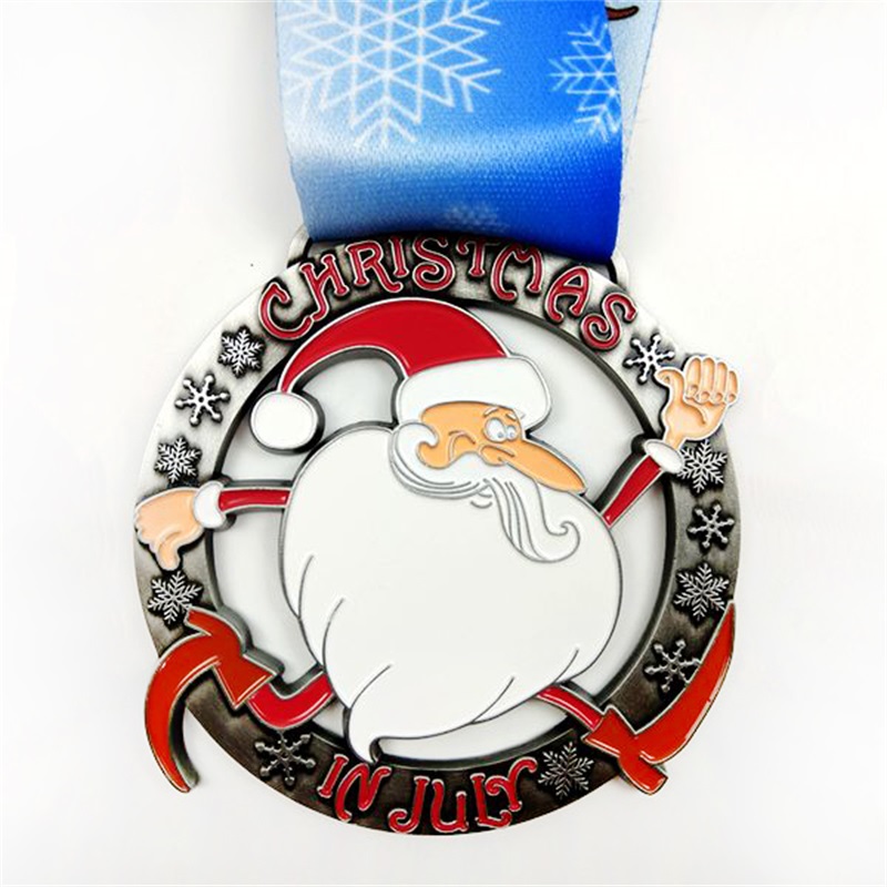 サンタランニングメダルカスタムメダル宝石付きのクリスマスメタルメダルのギフト