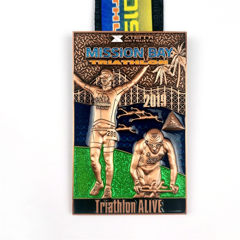卸売トライアスロンメダルのカスタムシェイプロゴメタルスポーツメダル