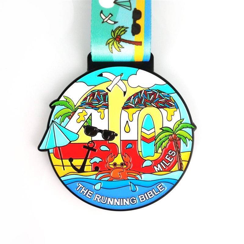 リボン付きカスタマイズされたロゴブランクシルバーメダルカスタムメタルスポーツブラジルグリーンラウンドマラソンメダル