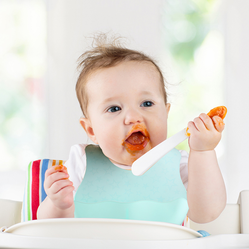 食品グレードのシリコンの子供\\のよだれビブ、丸いバックル調整可能な柔らかいシリコンベビービブ、防水性と耐久性、掃除が簡単