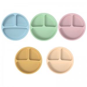 シリコンの子供たちのディナープレート吸引カップ統合コンパートメント化されたシリコンディナープレート