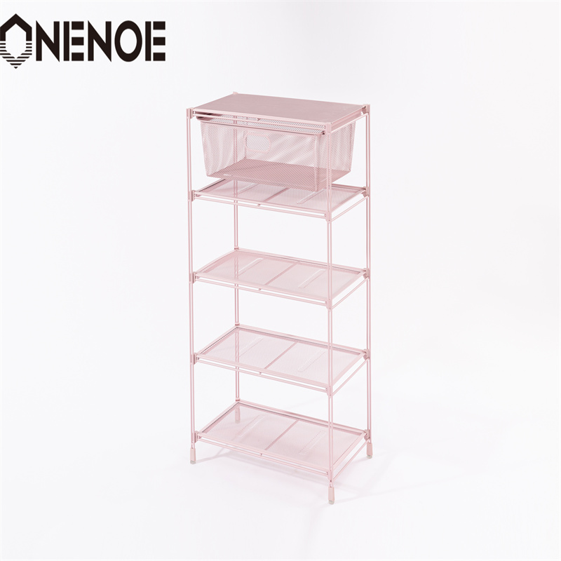 onenoeシンプルな小さなワイヤーメタルメッシュスタッキングシューズシェルフ衣類衣料品棚本棚の棚ホテルスーパーマーケットショッピングストア用5層
